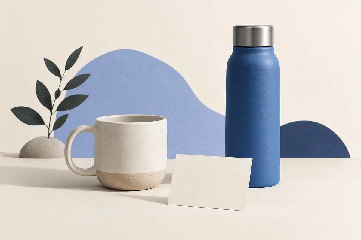 Two different-size drinking vessels and a record card.