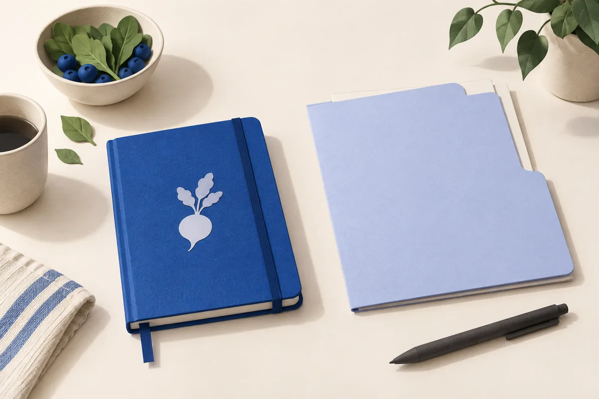 Food notebook separate from a blank lab-report folder.
