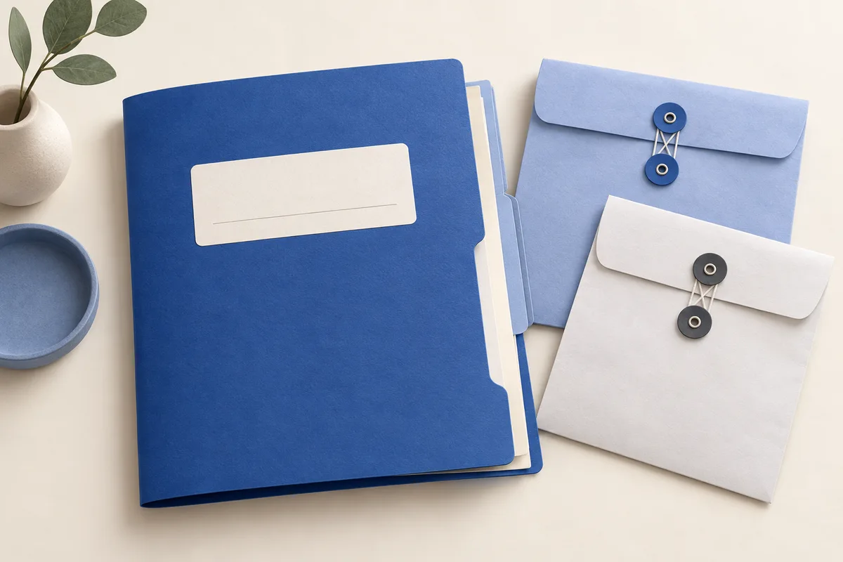 Blank prescription folder and lab document envelopes.
